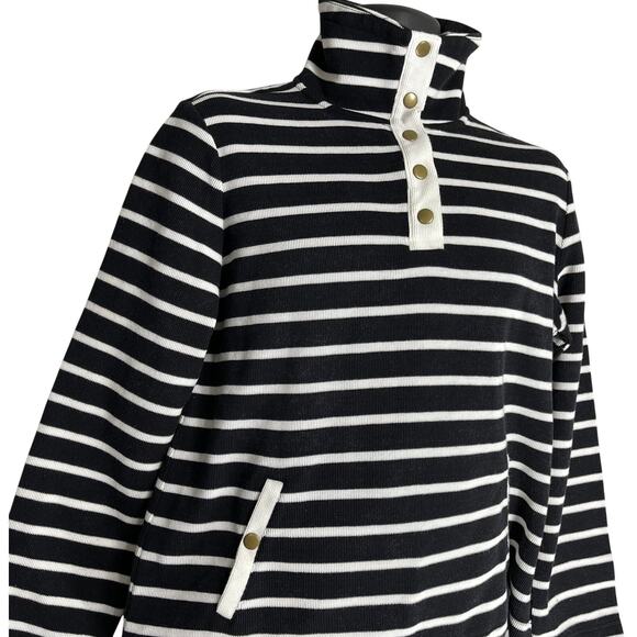 Croft Barrow Top Womens Size L Black White Striped Mock Neck Minimalist Capsule - Picture 2 of 6